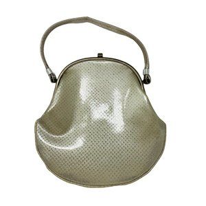 Vintage 1950s Silver Glitter Purse Plastic Top Handle Dotted Large Handbag